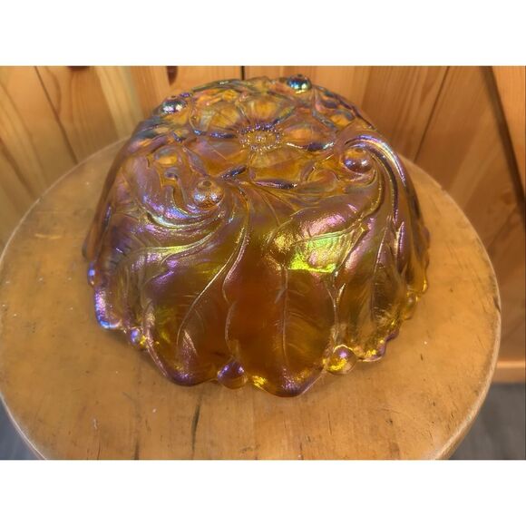 Indiana Carnival Glass Iridescent Gold Footed Bowl 9" Marigold (5755) - Picture 8 of 11